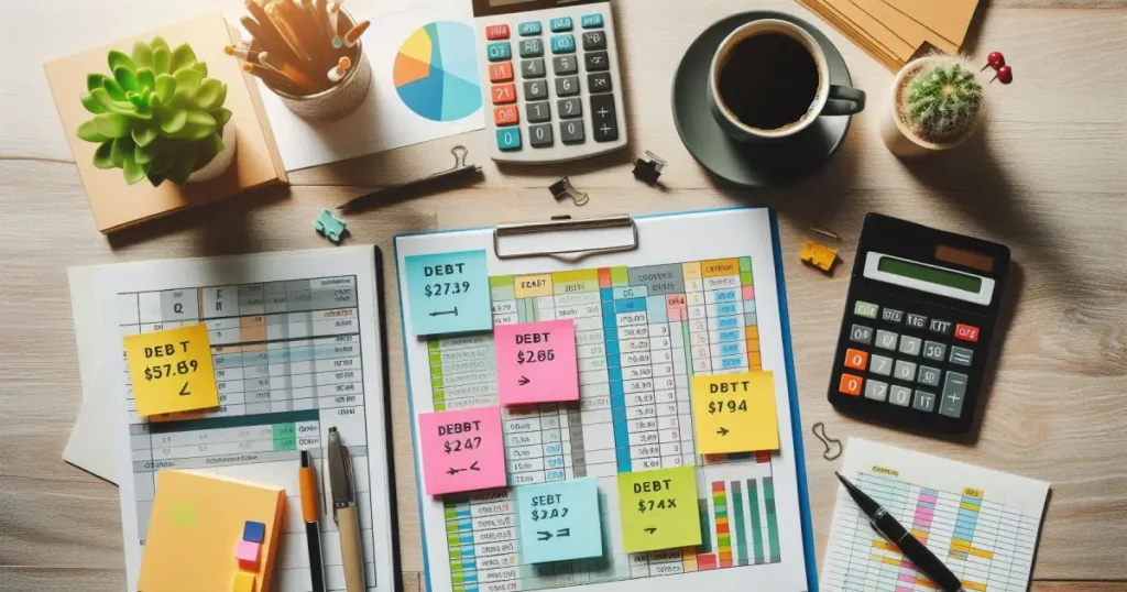 Organização financeira com planilha de controle de dívidas, primeiro passo essencial para sair do endividamento.